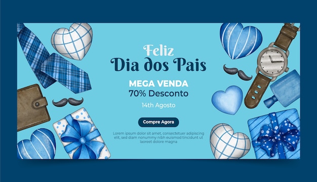 Watercolor sale banner template for dia dos pais celebration