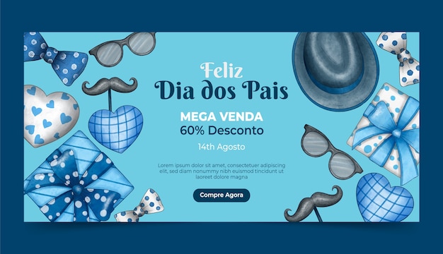 Watercolor sale banner template for dia dos pais celebration