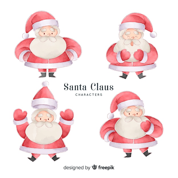 Watercolor santa claus character collection