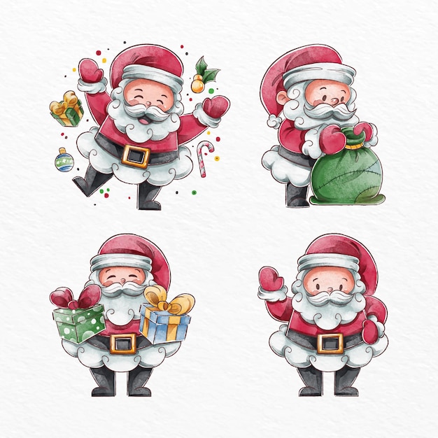 Watercolor santa claus character collection