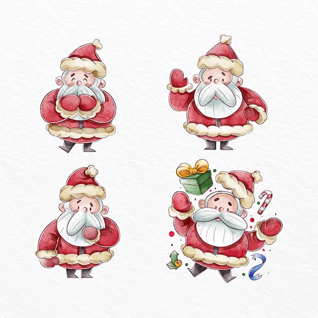 Watercolor santa claus character collection