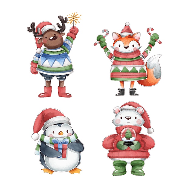 Watercolor santa claus character collection