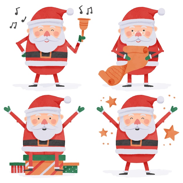 Free Vector watercolor santa claus character set