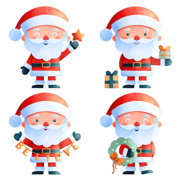 Watercolor santa claus characters collection