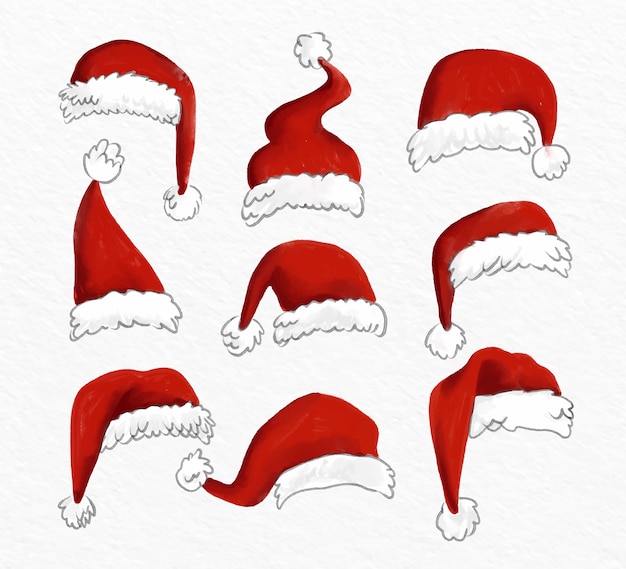 Free vector watercolor santa's hat collection