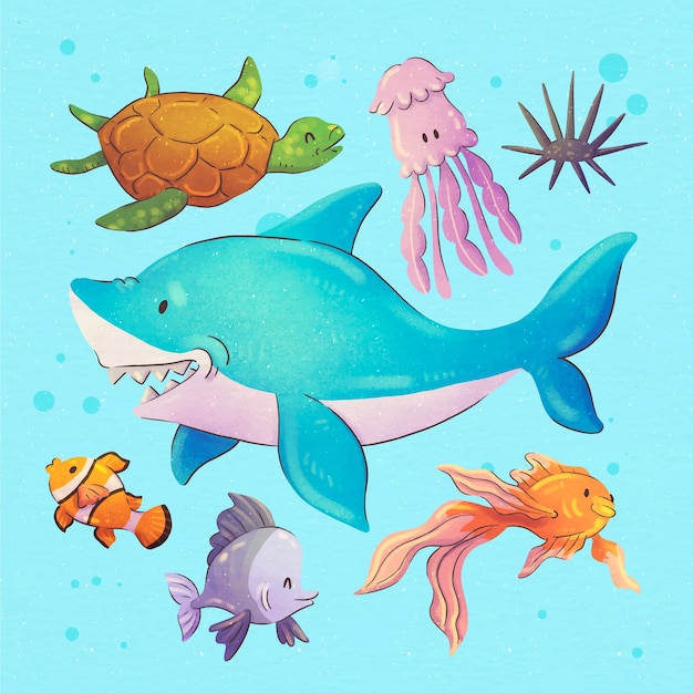 Free Vector watercolor sea animals collection