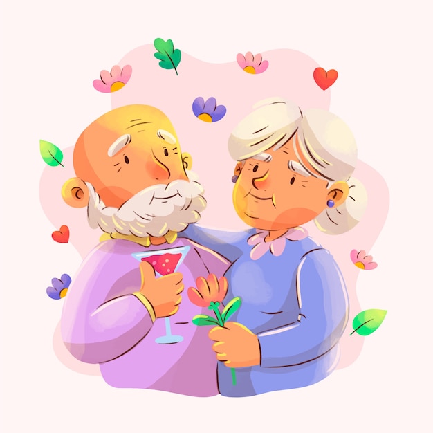 Free Vector watercolor senior couple illustration