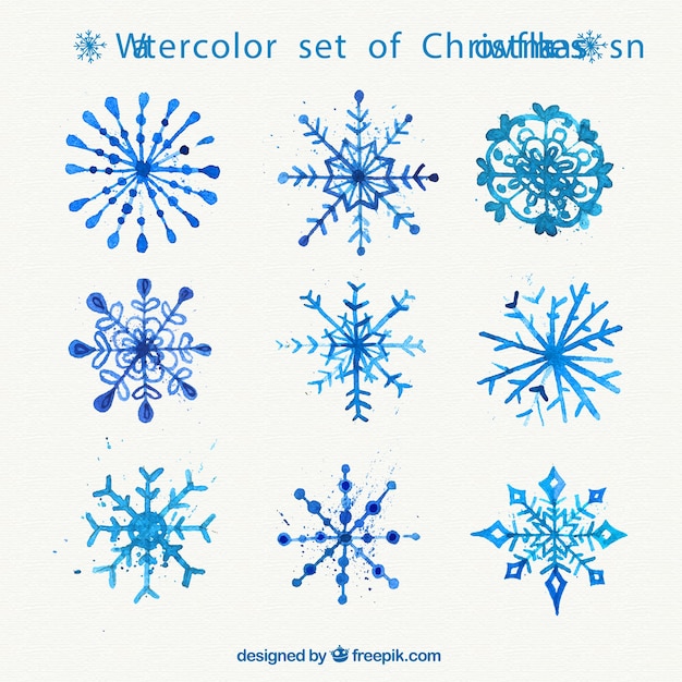 Watercolor set of christmas snowflakes