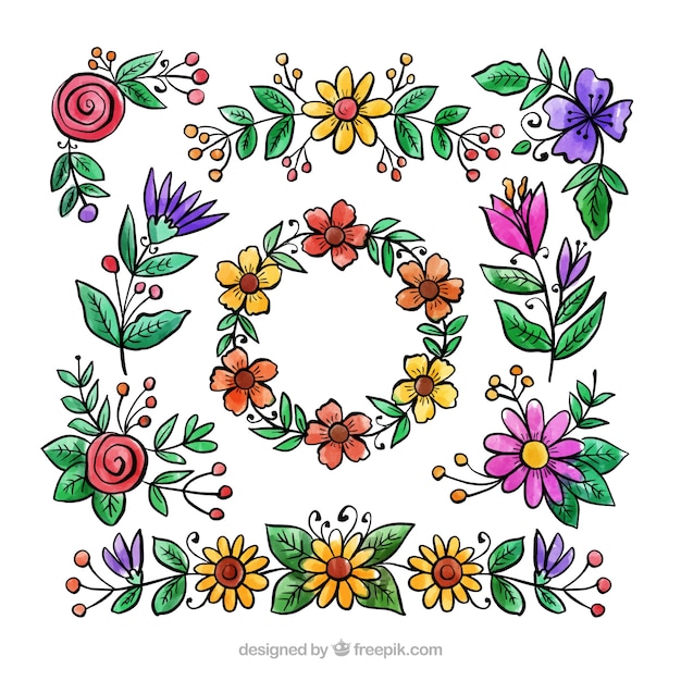 Free Vector watercolor set of floral elements