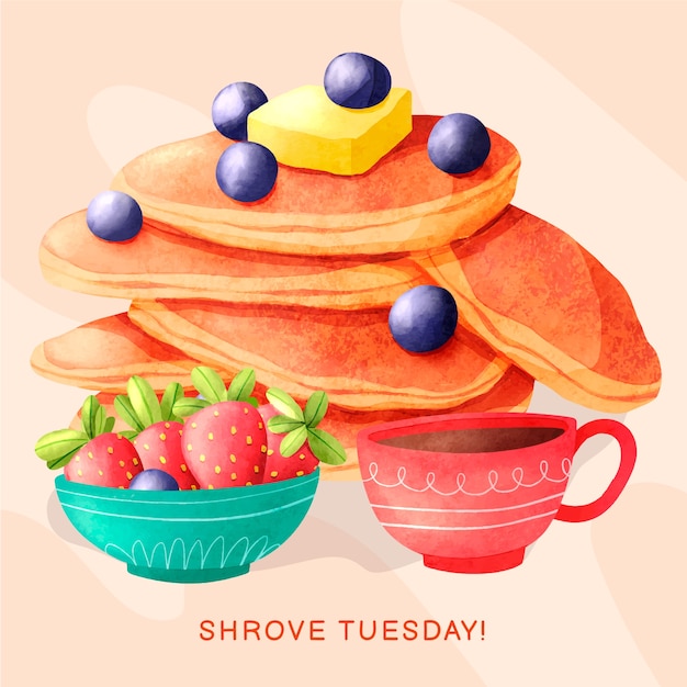 Watercolor shrove tuesday illustration