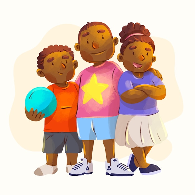 Free Vector watercolor siblings illustration