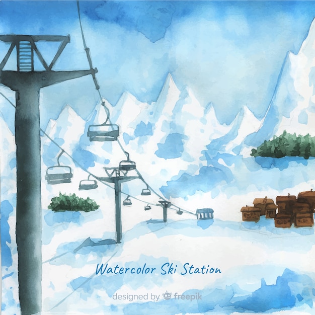 Free Vector watercolor ski station