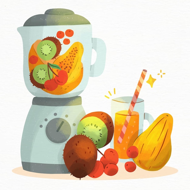 Free Vector watercolor smoothie in blender glas