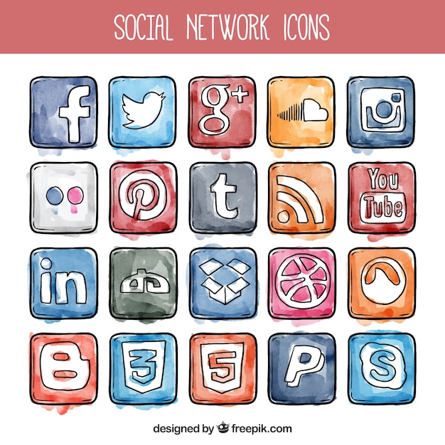 Watercolor social network icons