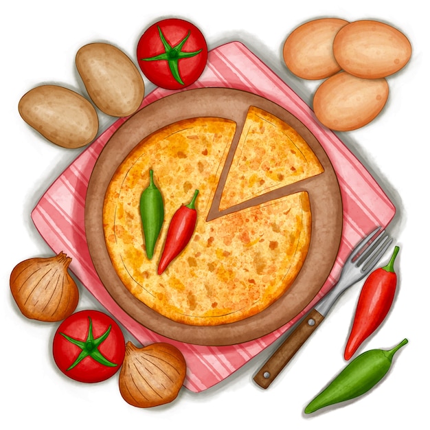 Free Vector watercolor spanish omelette illustration