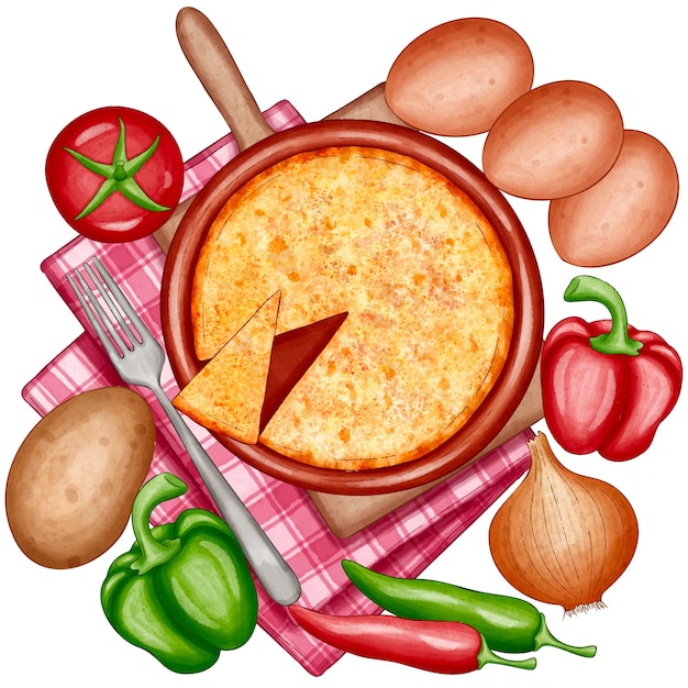 Free Vector watercolor spanish omelette illustration