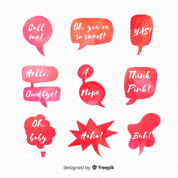 Watercolor speech bubbles with different expressions