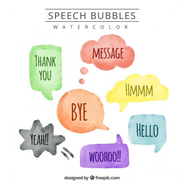 Watercolor speech bubbles with messages