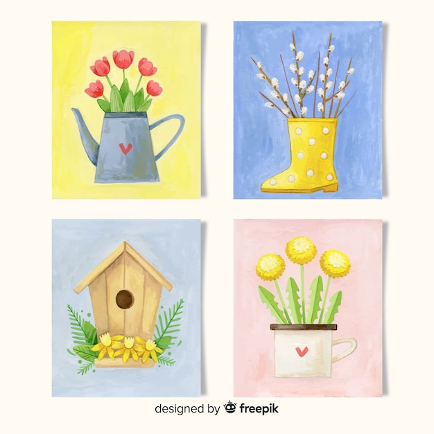 Watercolor spring card collection