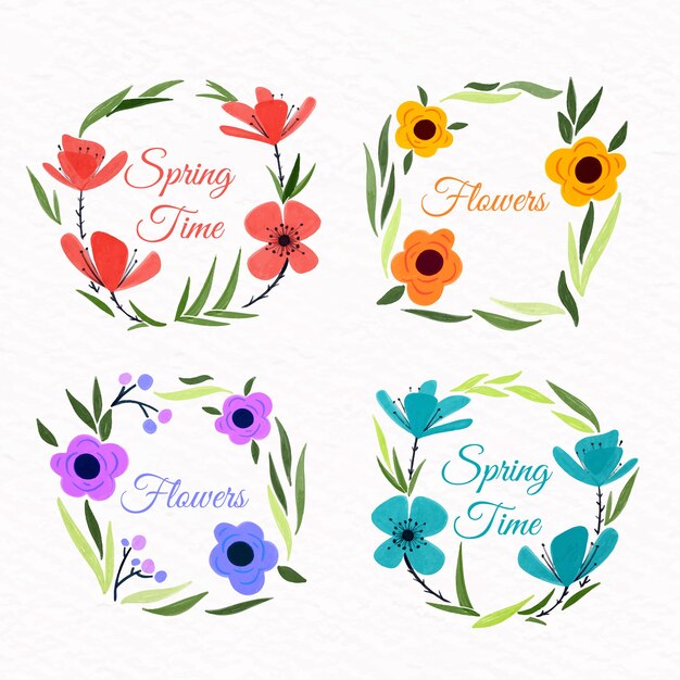 Watercolor spring frame label collection