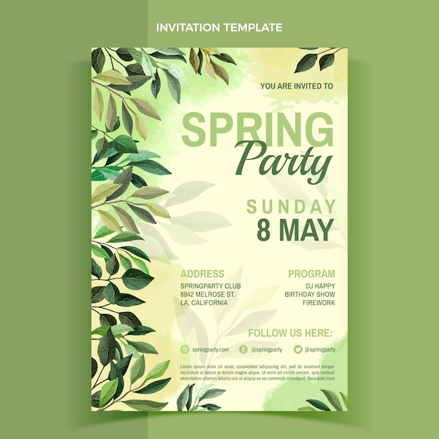 Free vector watercolor spring invitation template