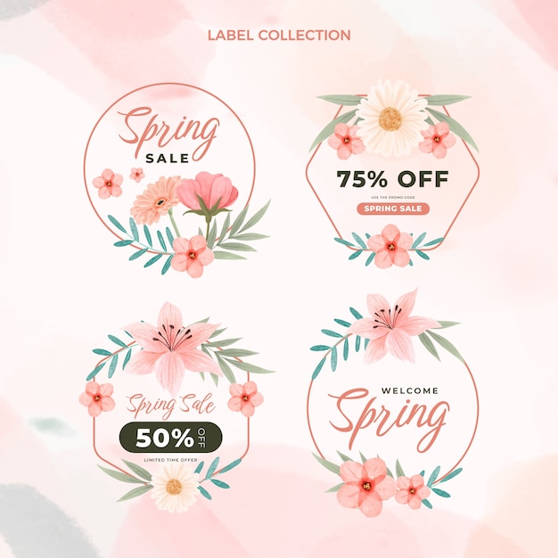 Watercolor spring labels collection