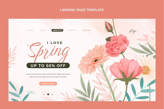 Watercolor spring landing page template