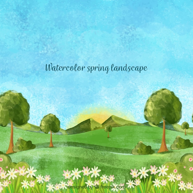 Free Vector watercolor spring landscape background