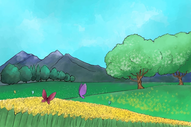 Free Vector watercolor spring landscape