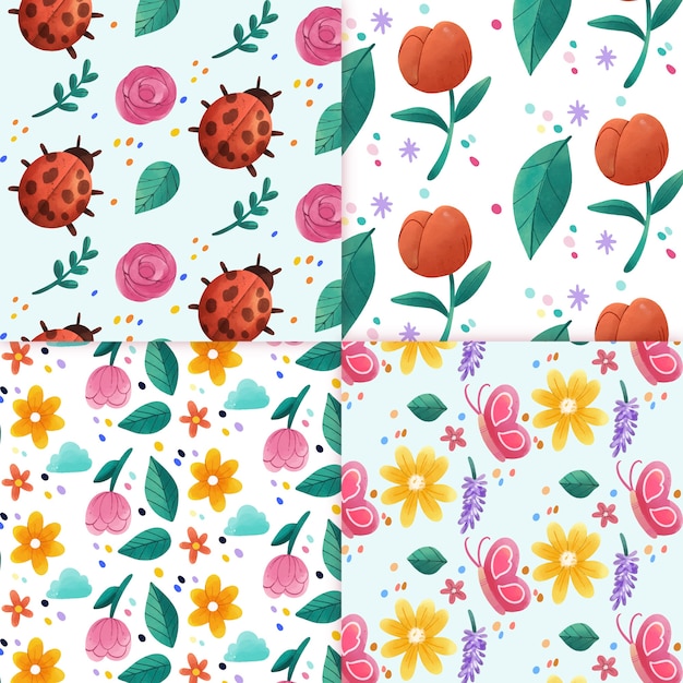 Watercolor spring pattern collection