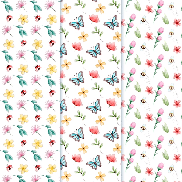 Free Vector watercolor spring pattern set