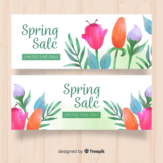 Watercolor spring sale banner