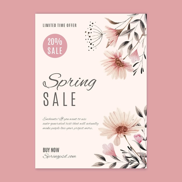 Watercolor spring sale vertical flyer template