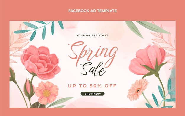 Watercolor spring social media promo template