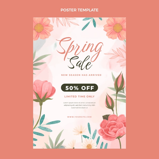 Watercolor spring vertical poster template