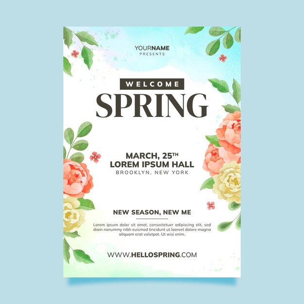 Watercolor spring vertical poster template