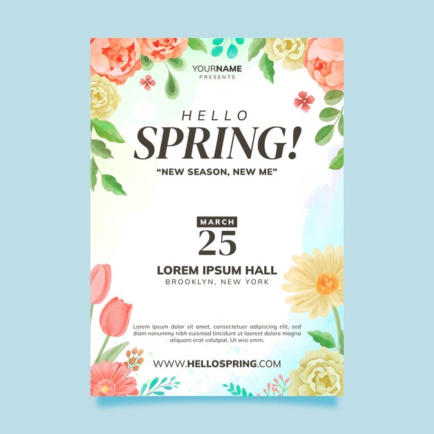 Watercolor spring vertical poster template