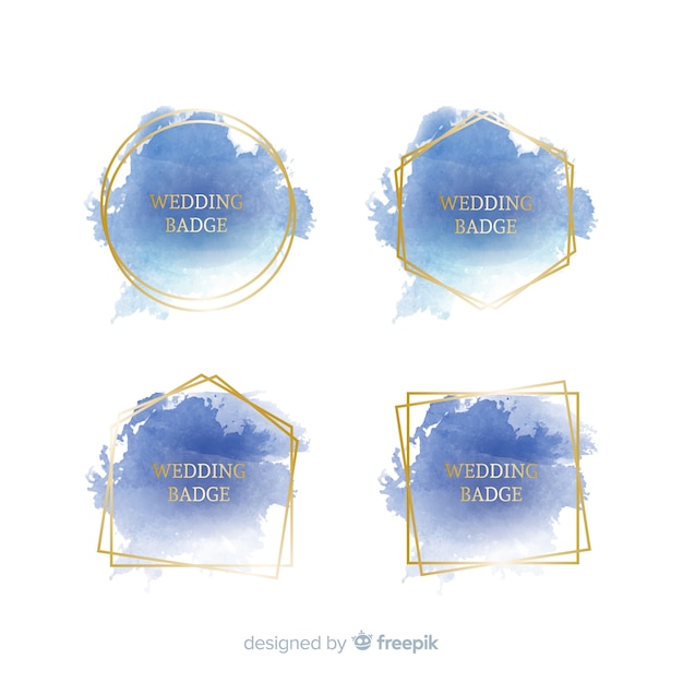 Free Vector watercolor stain wedding badge collection