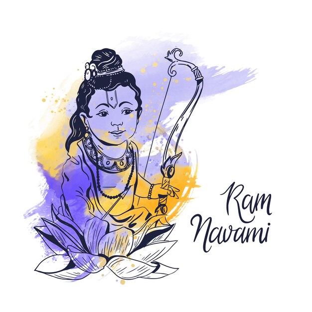 Watercolor stains style with ram navami