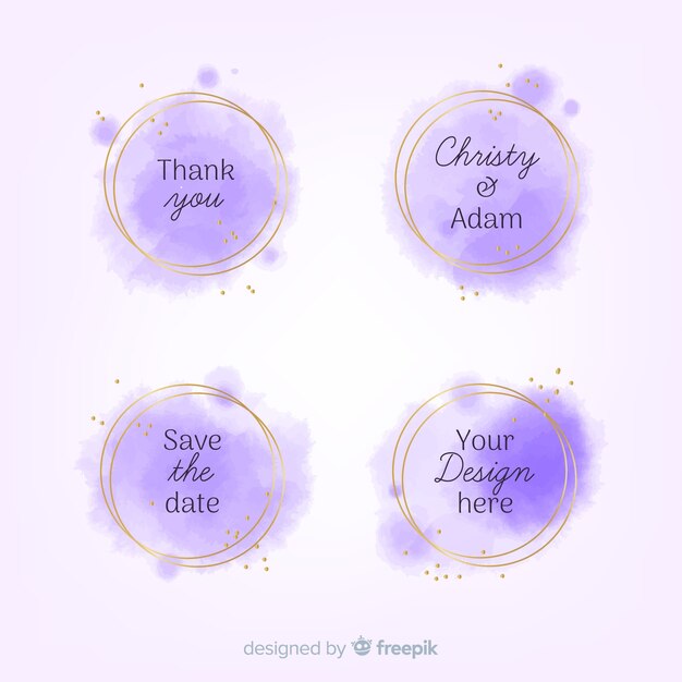 Watercolor stains wedding badges collection