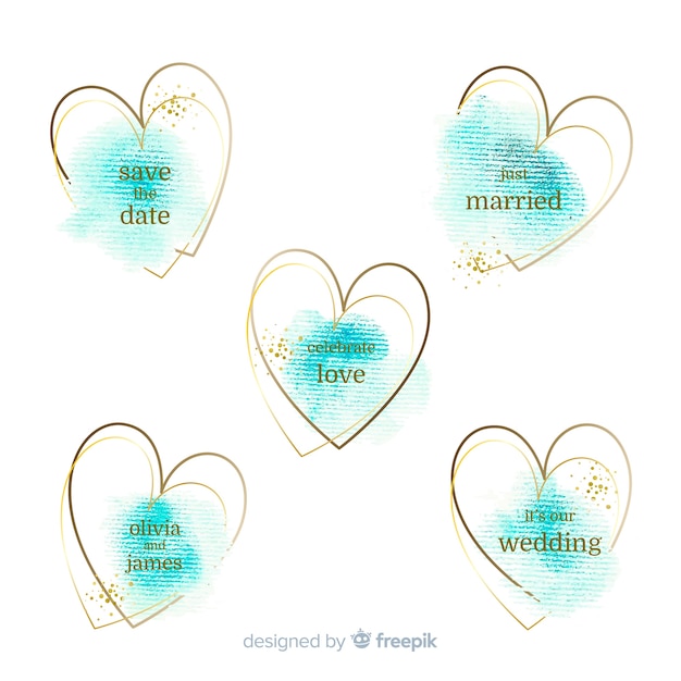 Free Vector watercolor stains wedding badges collection