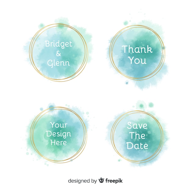 Watercolor stains wedding badges collection