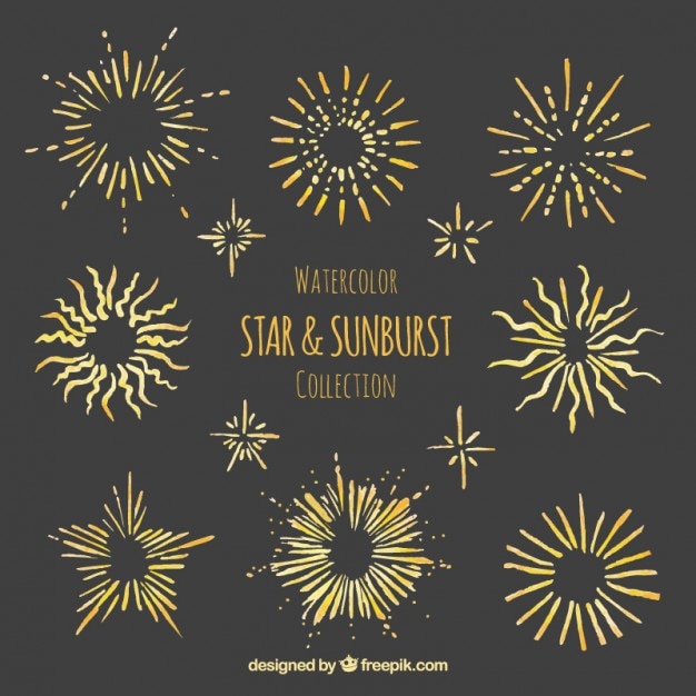 Free vector watercolor star & sunburst collection