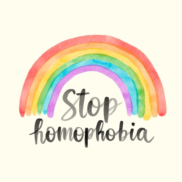 Watercolor stop homophobia with rainbow