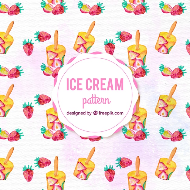 Free Vector watercolor strawberry ice cream pattern background