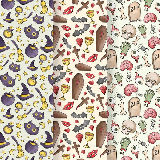 Free vector watercolor style halloween patterns