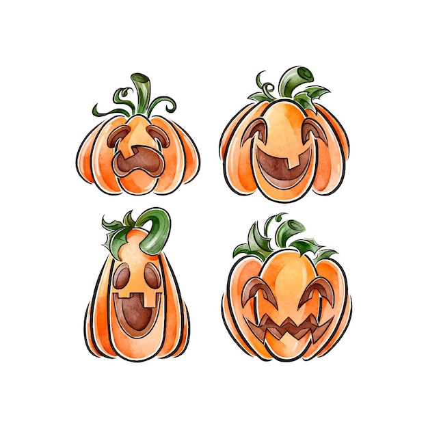 Watercolor style halloween pumpkin pack