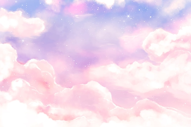 Watercolor sugar cotton clouds background