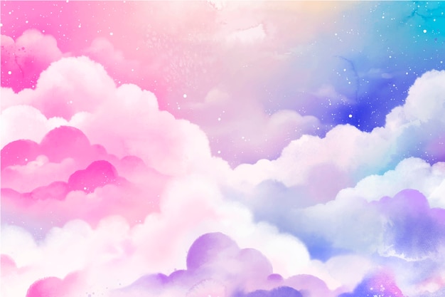 Watercolor sugar cotton clouds background