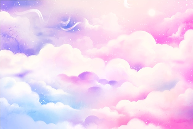 Free vector watercolor sugar cotton clouds background